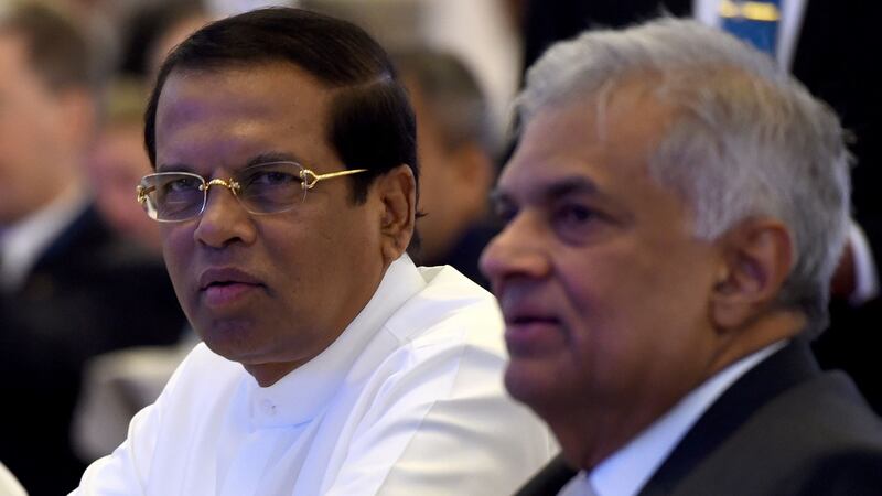 Sri Lankan president Maithripala Sirisena with PM  Ranil Wickremasinghe earlier this month. Photograph:   Ishara S. Kodikara/AFP