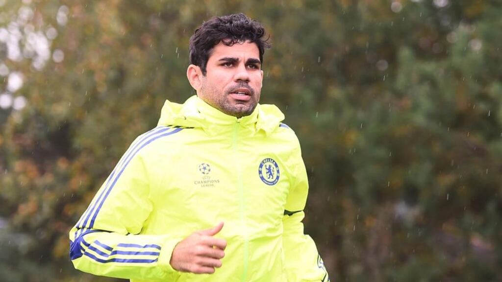 Diego Costa at a Chelsea training session in Cobham, England, yesterday. Photograph: Christopher Lee/Getty Images