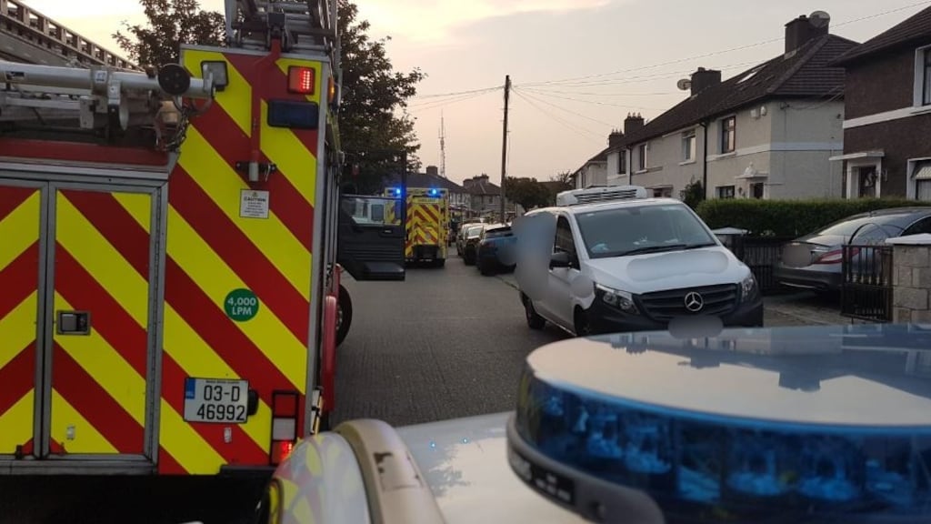 Firefighters from Dolphin’s Barn and Donnybrook attended a fire at a home in Crumlin where a body was found on Friday. Photograph: Dublin Fire Brigade/Twitter