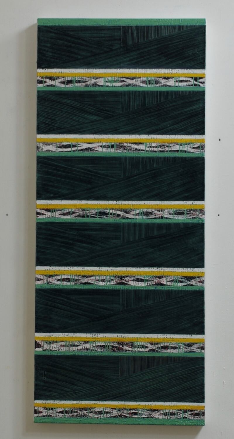 John Noel Smith: ‘Moving Lines, 2017’, oil on canvas, 180 x 75 cm