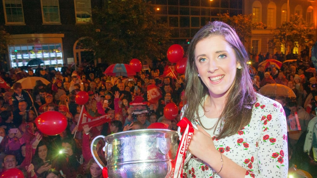 Captain Ciara O’Sullivan at the Cork women’s football All-Ireland champions’ homecoming in Cork city. Photograph: Daragh Mc Sweeney/Provision