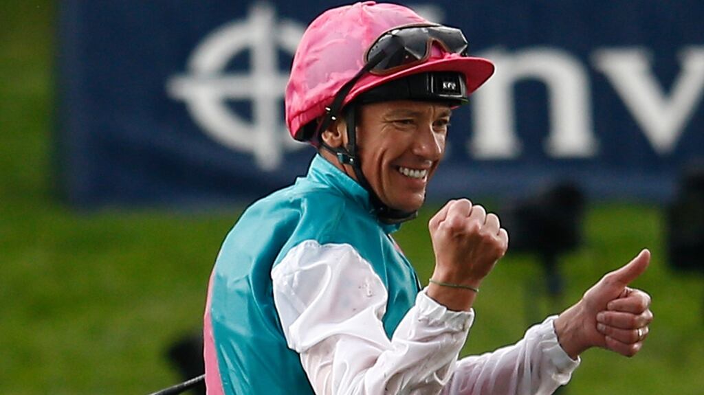 Frankie Dettori celebrates winning the Investec Oaks on Enable. Photograph: Peter Nicholls/Reuters
