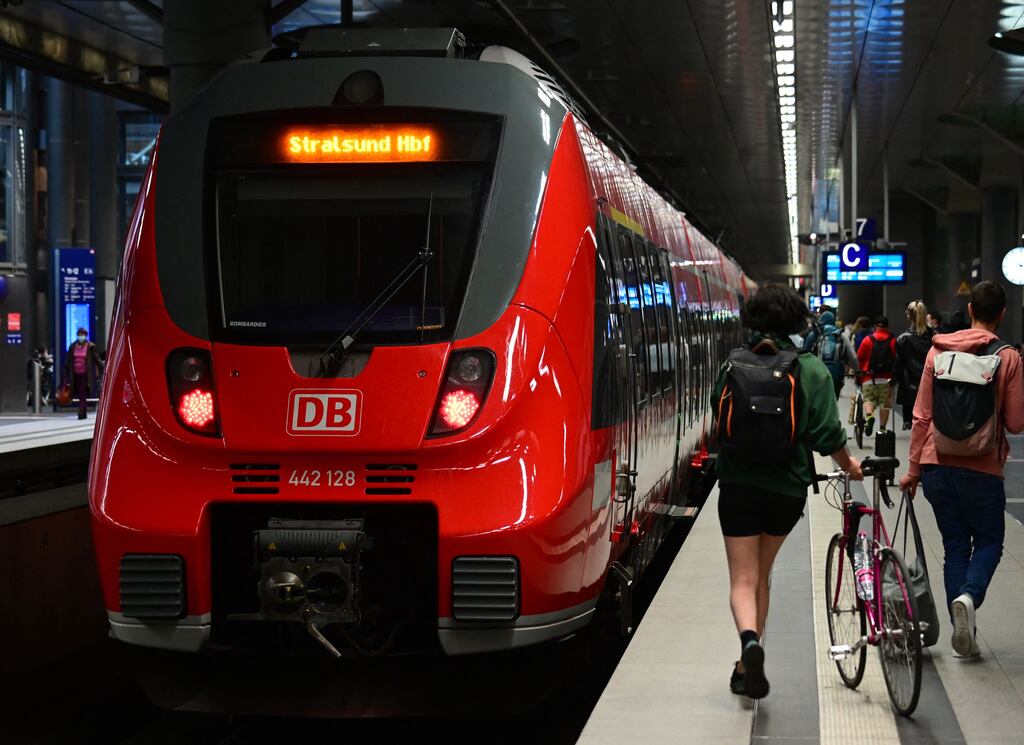 Travellers board a train to the northeastern Germany city of Stralsund at Berlin Central Station in Berlin on June 4th. Photograph: Tobias Schwarz/Getty Images