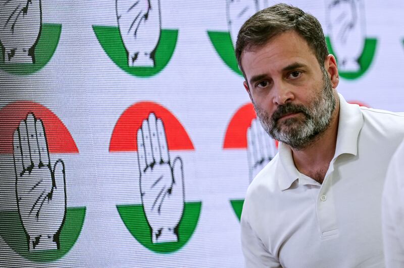 Rahul Gandhi at the India National Congress's party headquarters in New Delhi. Photograph: Arun Sankar/AFP via Getty Images