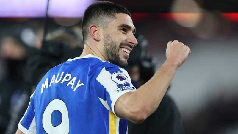 Neil Maupay notched a late point for Brighton. Photograph: Ian Walton/AP