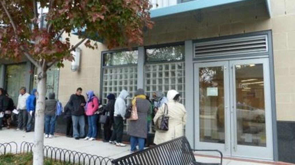 People queue in Arlington, Virginia, US, for a lottery to win free healthcare. Congressional Republicans have completed the first step towards their long-promised repeal of the Affordable Health Care Act, known as Obamacare. File photograph: Getty Images