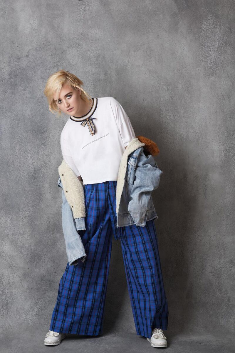 Levi’s jacket €155 Arnotts; top €17.95, trousers €49.95, runners €80, all River Island.