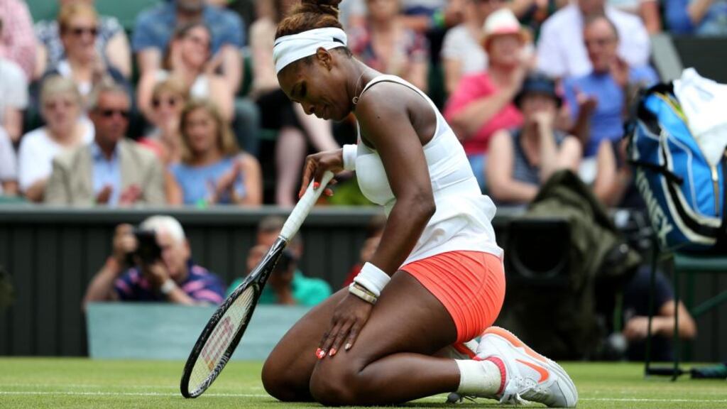 Serena Williams who lost in three sets to Germany’s Sabine Lisicki at Wimbledon. Photograph: John Walton/PA Wire