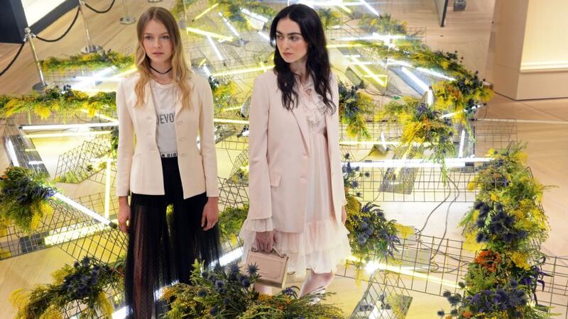 Aoibhinn Lane in a Dior jacket (€2,980) and Maria Boardman wearing a Givenchy dress (€1,995) and blazer (€1,950) at the BT Spring Summer 2017 fashion show. Photograph: Eric Luke