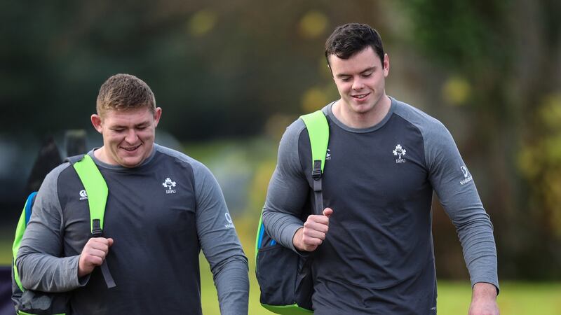 Furlong and James Ryan arrive for Ireland training on Tuesday. Photo: Billy Stickland/Inpho