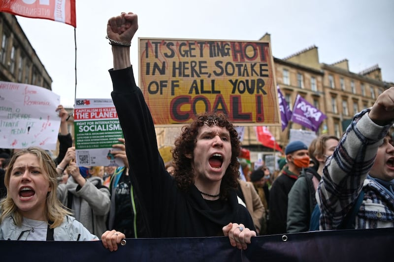 Youth activists protest against climate inaction at Cop26 UN Climate Summit in Glasgow on November 5th. Photograph: Ben Stansall/AFP via Getty