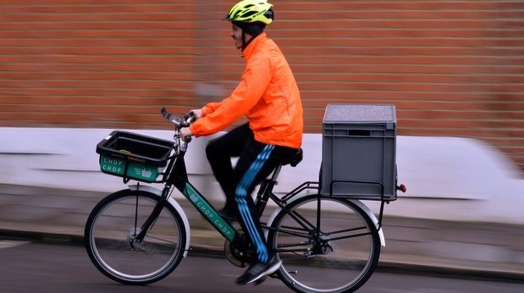 Sainsbury’s has been testing its Chop Chop service, with groceries delivered by bike. Photograph: Graham Flack/Sainsbury’s