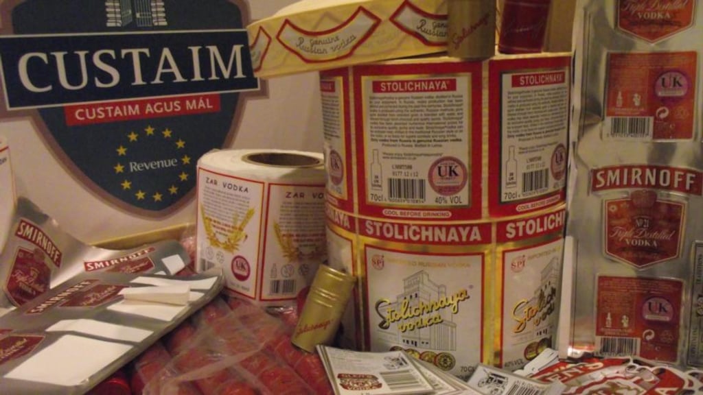 The counterfeit labels were made to replicate well-known vodka brands, including Smirnoff, Stolichnaya and Glen’s. Photograph: Revenue