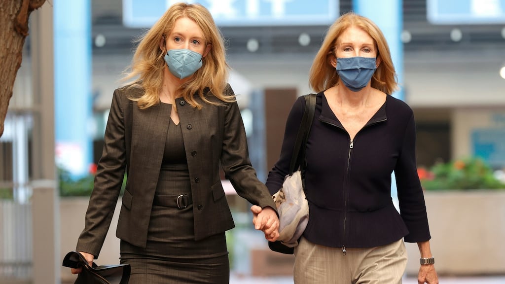 Theranos founder and former CEO Elizabeth Holmes (L) walks with her mother Noel Holmes. Photograph: Justin Sullivan/Getty Images
