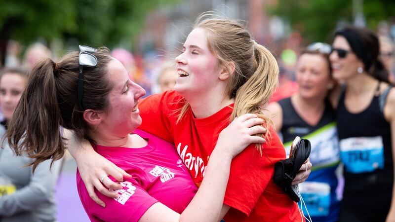 Women’s Mini Marathon, Dublin: Orna Collins from Baltimore and Emily Harpur from Wicklow. Photograph: Tom Honan