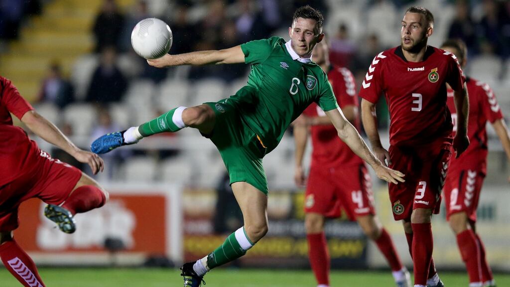 Ireland’s Alan Browne scores the third goal of the game. Photograph: Ryan Byrne/INPHO