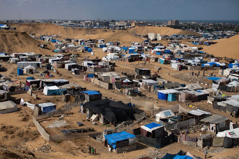 Tents at a camp for displaced people in Khan Yunis, southern Gaza on Sunday. Photograph: Haitham Imad/EPA
