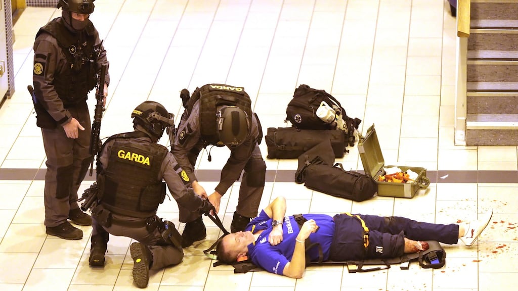 Members of the Emergency Response Unit treat a ‘victim’ during Operation Barracuda Major Emergency Training Exercise, at DCU, Dublin on Friday night. Photograph: Colin Keegan, Collins