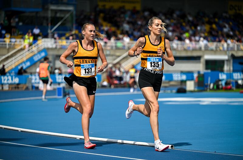Niamh Allen on her way to winning the senior women's 5,000m ahead of Leevale clubmate Anika Thompson at the National Track and Field Championships in Dublin. Photograph: Sam Barnes/Sportsfile