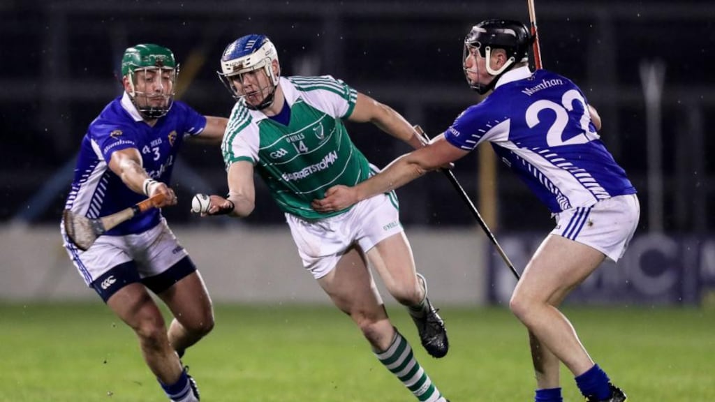 Munster’s James Barry and Dan McCormack tackle Leinster’s TJ Reid during the Interprovincial Championship final at Semple Stadium. Photograph: Tommy Dickson/Inpho
