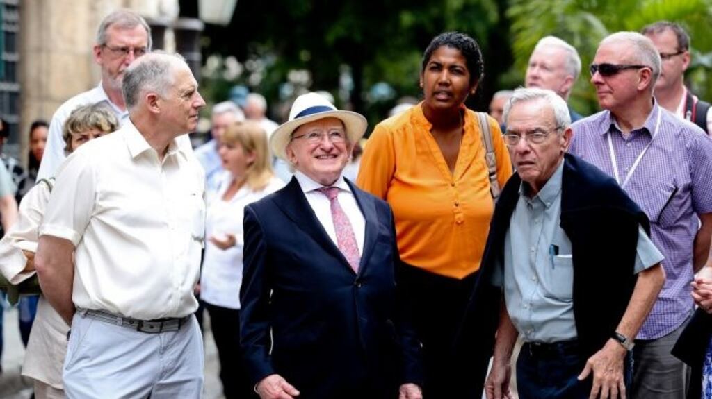 President Michael D Higgins on a walking tour in Havana, Cuba, on the second day of his state visit to the country. Photograph: Maxwell’s