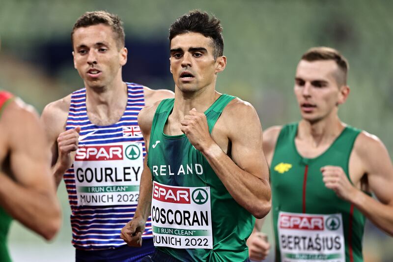 Andrew Coscoran: the eight-times national champion Mark English likely to challenged over 800m by the new 1,500m national record holder Coscoran. Photograph: Simon Hofmann/Getty Images for European Athletics
