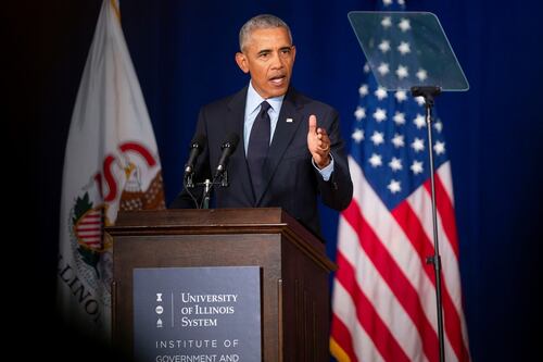 Obama publicly lambasts Trump for first time since election