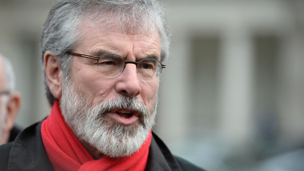 Sinn Féin president Gerry Adams has accused the Tánaiste of ‘arrogance’ and ‘crass stupidity’ over her appointment of David Begg to the board of the Pensions Authority .Photograph: Dara Mac Dónaill/The Irish Times