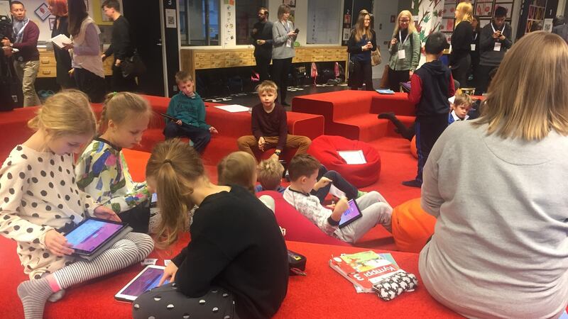 Students at Kalasatama Comprehensive School in Helsinki getting to grips with Big Bang Legends. Photograph: Charlie Taylor/Irish Times