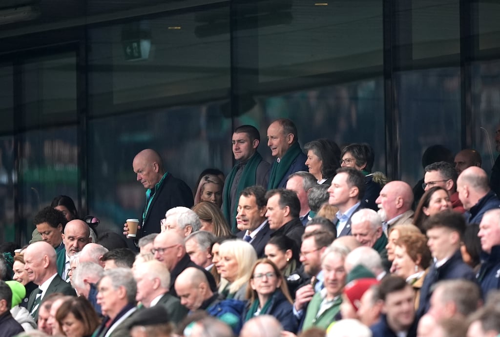 Taoiseach Micheál Martin at the Six Nations match between Ireland and France at the Aviva Stadium in Dublin on Saturday. Photograph: Niall Carson/PA Wire