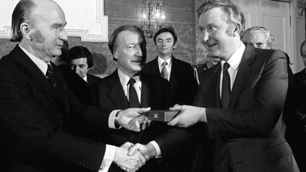 Sean Doherty (right) with President Patrick Hillery and Charles Haughey (centre). Photograph: The Irish Times.