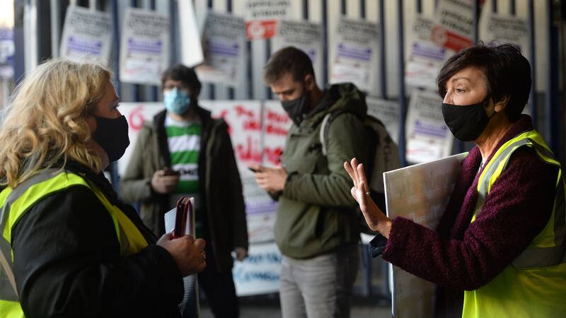 Former Debenhams workers Jane Crowe (left) and Mairead Fullam on the picket line. File photograph: The Irish Times
