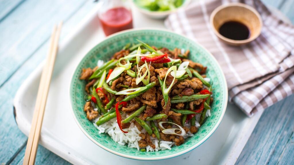 Szechuan pork & green bean stir fry