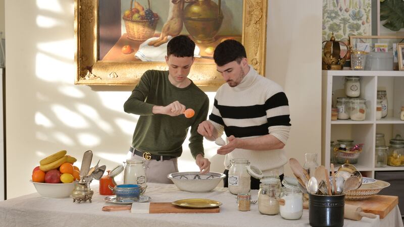 James Kavanagh (left) and William Murray working on their white chocolate and pecan banana bread recipe for Taste of Success. Photograph: Alan Betson