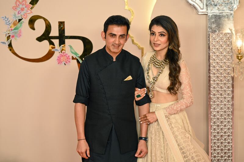 Ambani wedding: Indian cricketer Gautam Gambhir with his wife Natasha Jain. Photograph: Punit Paranjpe/AFP via Getty Images