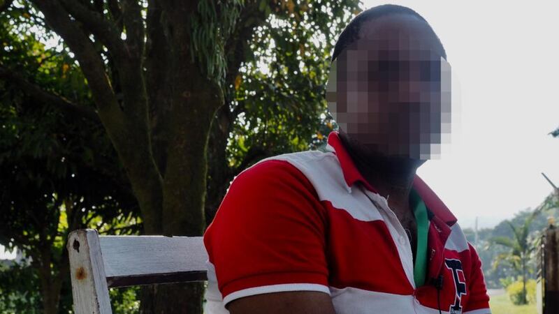 John, 45, who did not wish to be identified. His mother, father, three brothers and two sisters fled the village of Ekona after their houses were burned. Photograph: Lorraine Mallinder