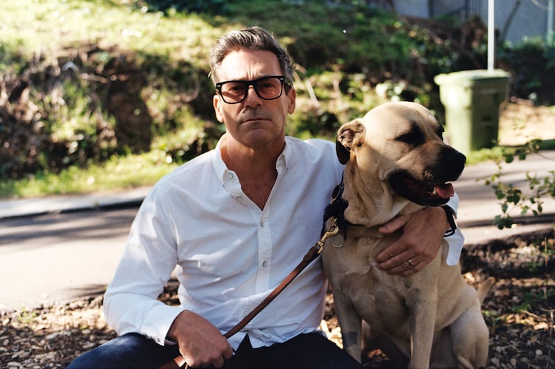 Jon Hamm with his dog Murphy. Photograph: Adali Schell/New York Times