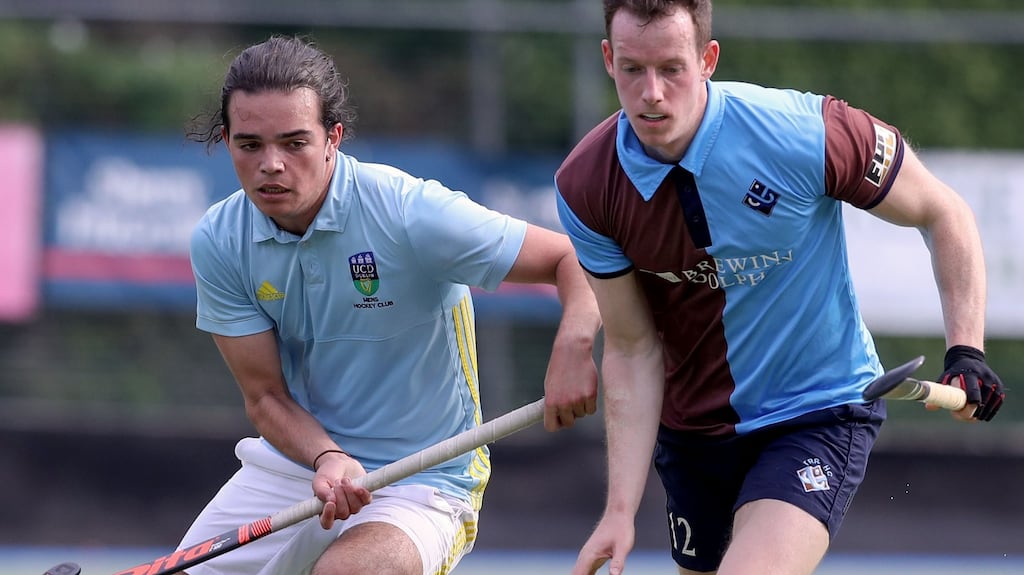 UCD’s Matteo Romoli and Ross Canning of Three Rock Rovers. Photograph: Bryan Keane/Inpho