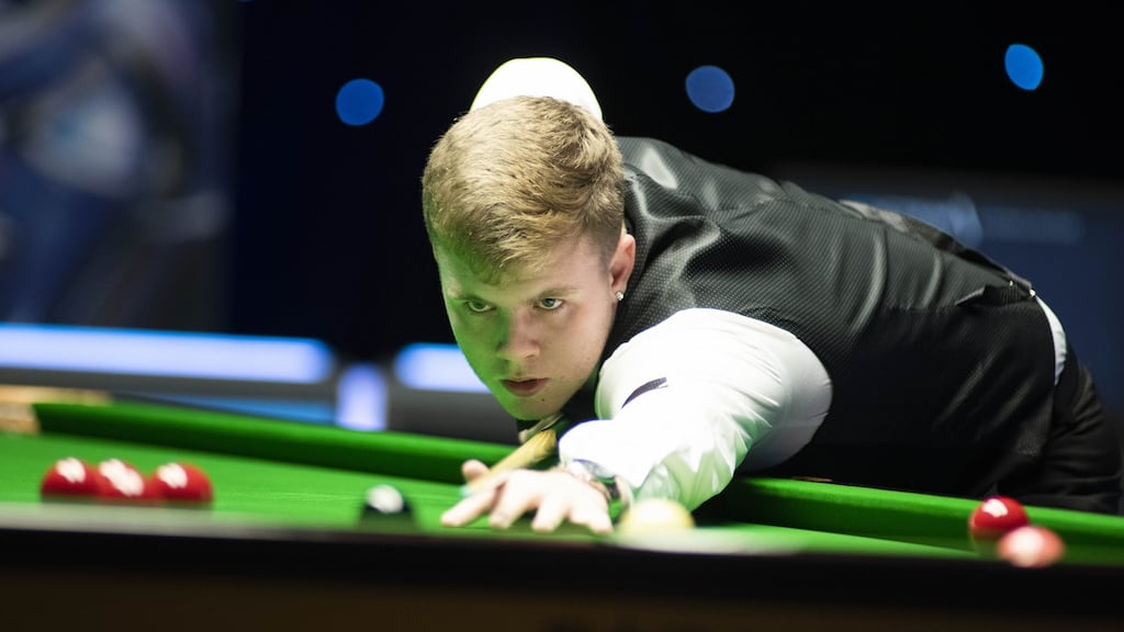 Aaron Hill went out 5-1 to China’s Yan Bingtao in the last-16 of the European Masters in Milton Keynes. Photograph: @We AreWST on Twitter