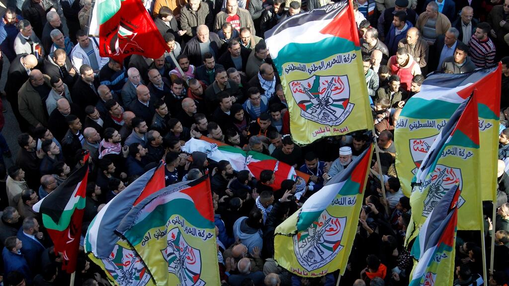 Mourners in Nablus on Sunday carry the body Maher Jabi, who was reportedly shot and killed by Israeli forces after ramming a vehicle into a number of Israeli soldiers a day earlier. Photograph: Alaa Badarneh/EPA