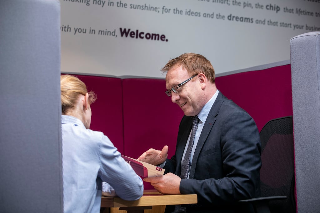 Liam Troy, AIB offering extra time to a customer. Pic: Orla Muray/Coalesce