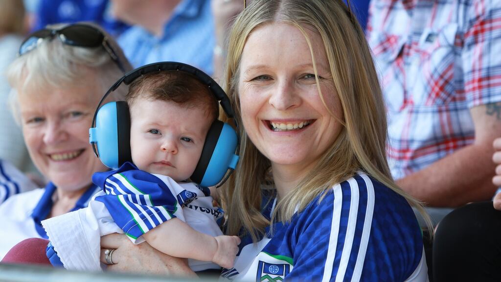 Áine Kerr with her family at the All-Ireland Senior Football Championship quarter-final between Monaghan and Kerry in Clones. Photograph: Peadar McMahon