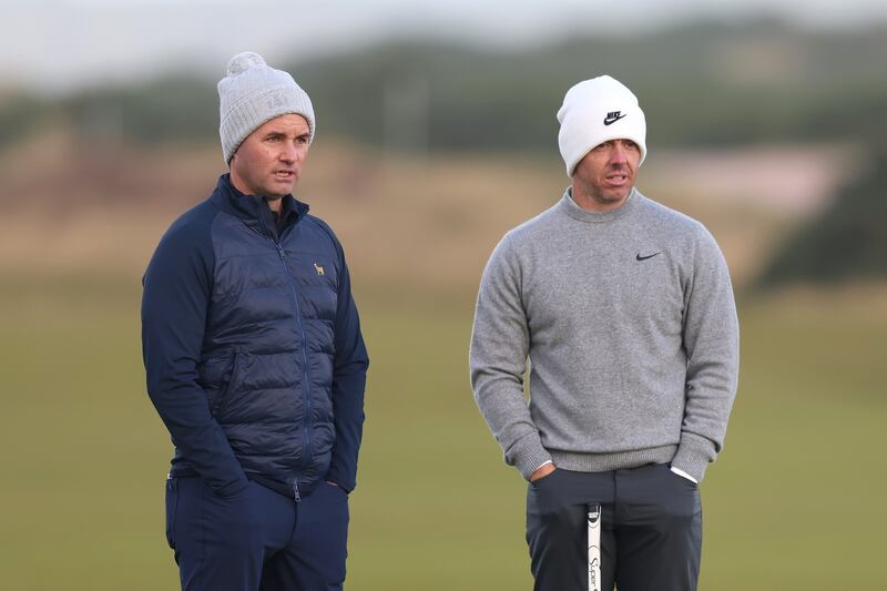 Rory McIlroy with his manager Sean O'Flaherty. Photograph: Luke Walker/Getty