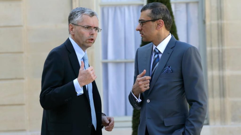 Michel Combes, Alcatel-Lucent chief executive, and Nokia’s president and chief executive Rajeev Suri pictured together. Nokia is to buy Alcatel-Lucent in an all-share transaction that values the smaller French rival at €15.6 billion