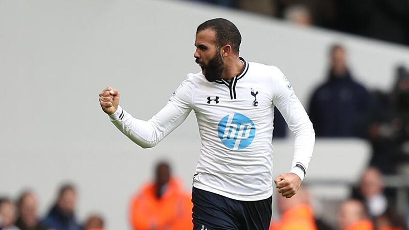 Tottenham Hotspur’s Sandro celebrates his side’s second goal against Manchester United. Photograph: John Walton/PA Wire