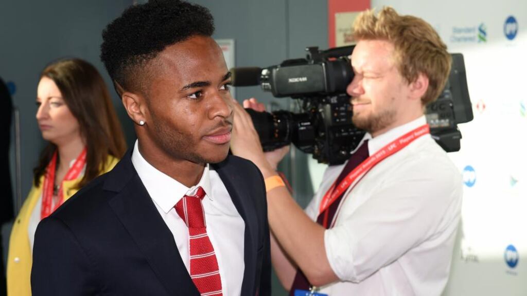 Liverpool’s English midfielder Raheem Sterling arrives to attend the Liverpool Football Club 2015 Players’ Awards at the Echo Arena in Liverpool. Photo: Getty Images