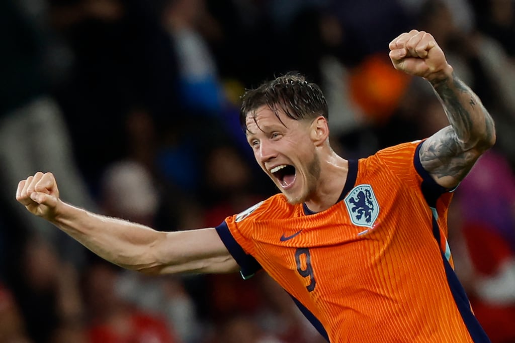 Netherlands' forward Wout Weghorst celebrates victory over Turkey. Photograph: Odd Andersen/AFP via Getty Images