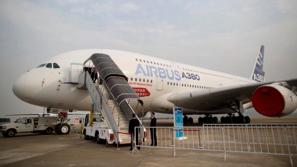 An Airbus A380 aircraft on display during the China International Aviation & Aerospace Exhibition in Zhuhai this week. Photograph: Brent Lewin/Bloomberg