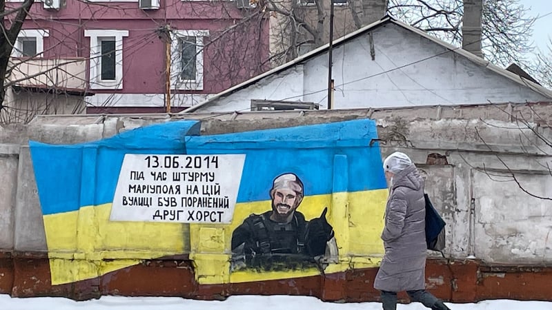 A mural in Mariupol, southeast Ukraine, of a member of the far-right Azov battalion with the nickname ‘Horst’ who was injured in fighting for the city with pro-Russia groups in 2014. Photograph: Daniel McLaughlin