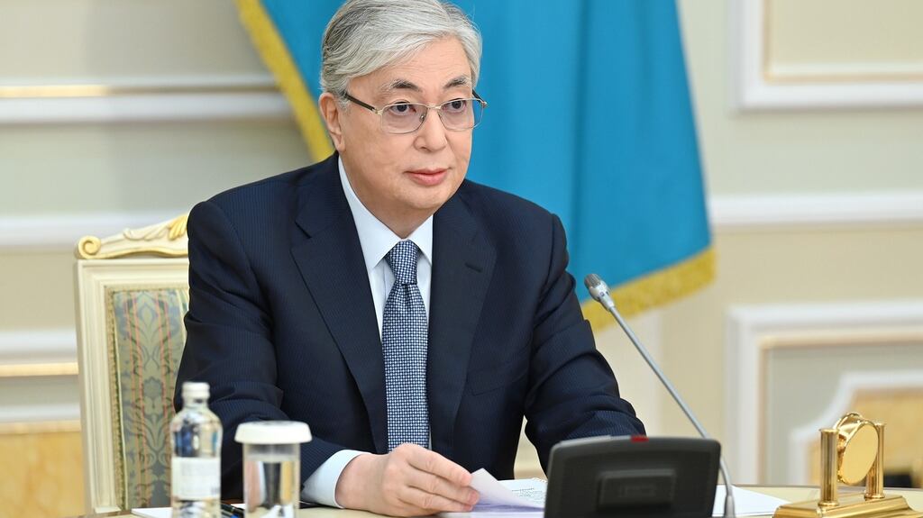 Kazakh president Kassym-Jomart Tokayev speaking during a plenary session of the Mazhilis, the lower house of parliament, in Kazakhstan’s capital, Nur-Sultan, on Tuesday. Photograph: EPA